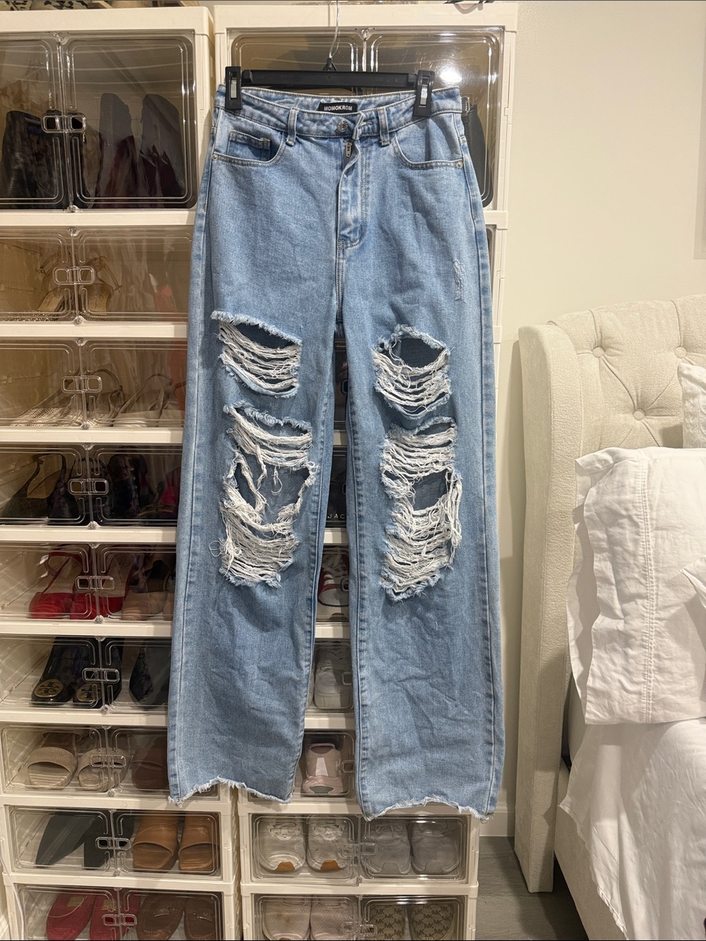 Momokrom Light Blue Distressed Boyfriend Jeans.